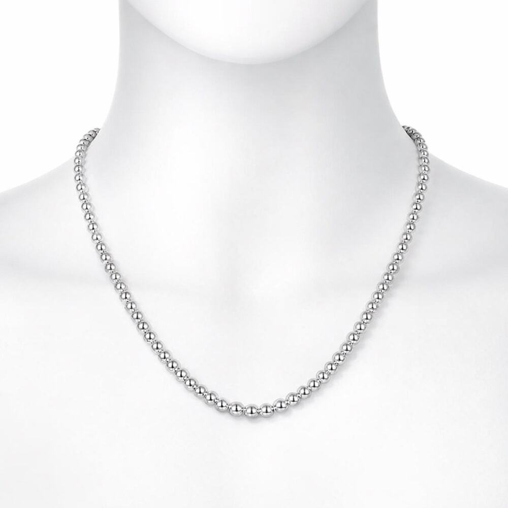 925 Stamped Silver Tone 4MM Bead Ball Necklace 45cm